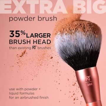 Real Techniques Extra Big Powder Brush, Large Makeup Brush For Powder, Fluffy Head For All-Over Setting, XL Oversized Brush For Quick Application, Cruelty-Free, Synthetic Bristles, 1 Count