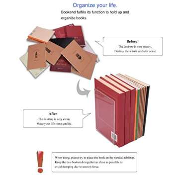 MerryNine Clear Acrylic Bookends for Home Office Decor