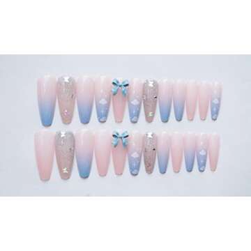 Nail Apparel Y2K Long Coffin Cute Kawaii Press on Nails with 3D Designs
