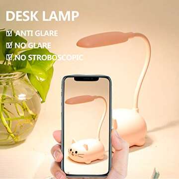 Cute Cat Lamp - LED Desk Lamp for Kids, Kawaii Desk Accessories, Flexible Eye-Care Light