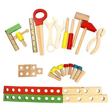 Lewo Wooden Tool Toys Pretend Play Toolbox Accessories Set Educational Construction Toys for Kids