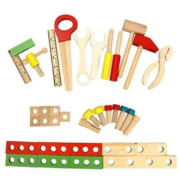 Lewo Wooden Tool Toys Pretend Play Toolbox Accessories Set Educational Construction Toys for Kids