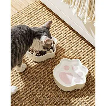 LE TAUCI Cat Bowls Ceramic, Small Cat Dishes, 8 Oz Shallow Cat Food Bowls for Indoor Cats, Relief Whisker Fatigue Cat Bowls, Cat Water Dish, Cute Paw Shaped Kitten Bowls, Flat Cat Plates