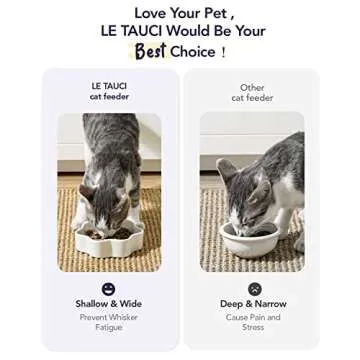 LE TAUCI Cat Bowls Ceramic, Small Cat Dishes, 8 Oz Shallow Cat Food Bowls for Indoor Cats, Relief Whisker Fatigue Cat Bowls, Cat Water Dish, Cute Paw Shaped Kitten Bowls, Flat Cat Plates