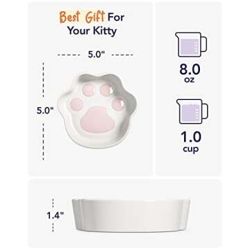 LE TAUCI Cat Bowls Ceramic, Small Cat Dishes, 8 Oz Shallow Cat Food Bowls for Indoor Cats, Relief Whisker Fatigue Cat Bowls, Cat Water Dish, Cute Paw Shaped Kitten Bowls, Flat Cat Plates