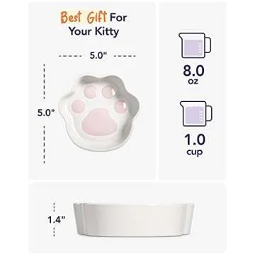 LE TAUCI Cat Bowls Ceramic, Small Cat Dishes, 8 Oz Shallow Cat Food Bowls for Indoor Cats, Relief Whisker Fatigue Cat Bowls, Cat Water Dish, Cute Paw Shaped Kitten Bowls, Flat Cat Plates