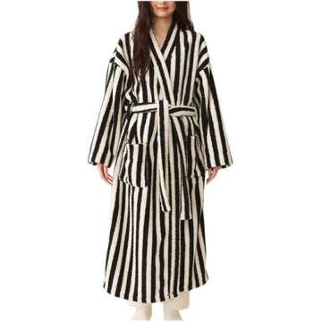 bawilom Womens Striped Robe Fleece Plush Soft Fluffy Fuzzy Cozy Winter Warm Lightweight Bathrobe, Sh...