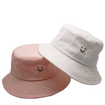 Cute Bucket Hats for Summer Travel: Unisex Reversible Beach Caps - 2 Pack