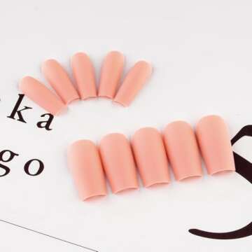 Matte Baby Pink Press on Nails Medium Long Square,KQueenest Pure Solid Colors Coffin Nails Press on Acrylic Fake Nails Natural Thick Glue on Nails,DIY Salon Manicure Nail Art Design Gifts for Girls.
