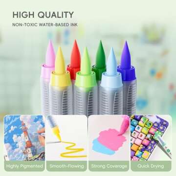 Arrtx 36 Colors Acrylic Paint Pens for Rock Painting, Brush Tip Acrylic Pen, Acrylic Markers, Waterproof Paint Marker, Art Supplies for Stone, Glass, Egg, Wood, DIY Crafts