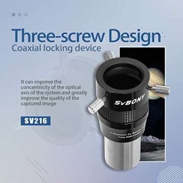 SVBONY SV216 2X Barlow Lens, 1.25inch FMC 4-Elements APO Apochromatic Barlow, Double Magnification Telescope Accessories for Planetary Visual and Photography
