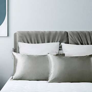 Bedsure Standard Size Satin Pillowcase for Hair and Skin Silver Grey Pillow case Set of 2 Envelope Closure Pillowcases - 20x26, Silver Grey