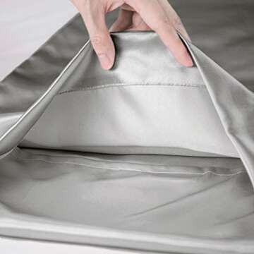 Bedsure Standard Size Satin Pillowcase for Hair and Skin Silver Grey Pillow case Set of 2 Envelope Closure Pillowcases - 20x26, Silver Grey
