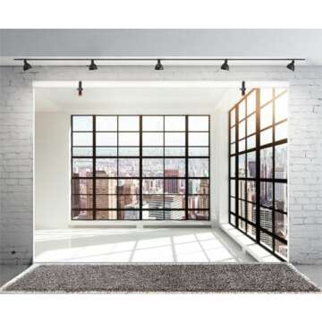 Yeele 10x8ft Skyscraper Window Backdrop Office Building French Window Transparent Glass Window City Landscape Photography Background Man Adult Portrait Photo Shooting Vinyl Wallpaper Studio Props