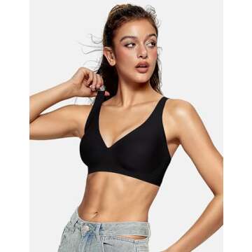 OEAK Womens Deep V Bras Comfortable Bras Support Push Up Bralettes Low Cut no Underwire Bras Plunge Seamless Tshirts Bras Black XXL
