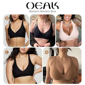 OEAK Womens Deep V Bras Comfortable Bras Support Push Up Bralettes Low Cut no Underwire Bras Plunge Seamless Tshirts Bras Black XXL