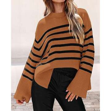 KIRUNDO Women's Striped Knit Oversized Fall Sweaters 2025 Trendy Clothes Crewneck Winter Pullover Sw...
