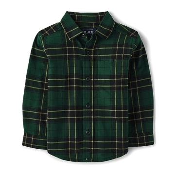 The Children's Place 12-18 Months Green Plaid Button-Up Shirt for Toddlers
