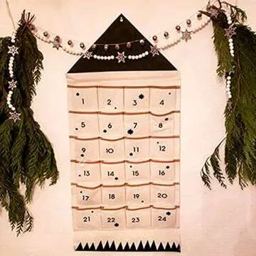 Christmas Advent Calendar with 24 Pockets Wall Hanging Bag for Home Xmas Countdown Decoration (Black...