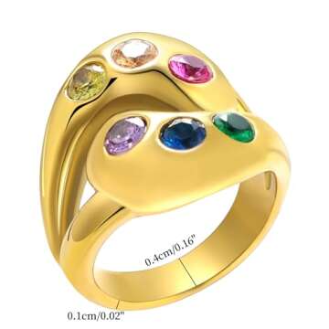 JINHUI Chunky Gold Rings for Women with Birthstones, Stainless Steel 18k Gold Plated Thick Statement Rings Jewelry (Size 6-8)