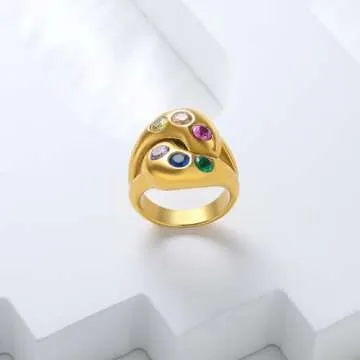 JINHUI Chunky Gold Rings with Birthstones for Women