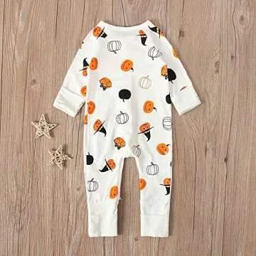 Baby Boys Girls Halloween One-Piece Long Sleeve Jumpsuit Dress Pumpkin Ghost Printed Pajama Outfits ( US 2-3 T)