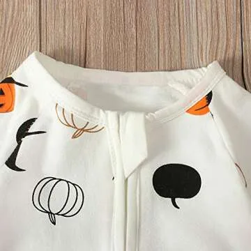 Baby Boys Girls Halloween One-Piece Long Sleeve Jumpsuit Dress Pumpkin Ghost Printed Pajama Outfits ( US 2-3 T)