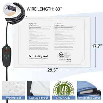 PETNF Upgraded Pet Heating Pad for Dogs and Cats - Waterproof Electric Heating Mat with 6-Level Adju...