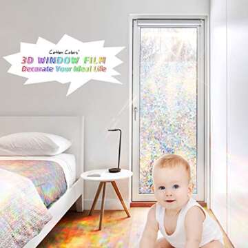 CottonColors Window Privacy Film 17"x78", 3D Rainbow Window Film Decorative Window Film Heat Blockin...