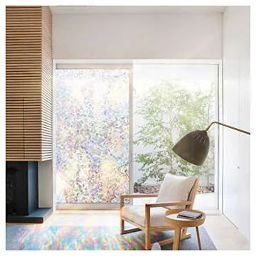 CottonColors Window Privacy Film 17"x78", 3D Rainbow Window Film Decorative Window Film Heat Blocking Static Cling Non-Adhesive Window Clings for Glass Windows