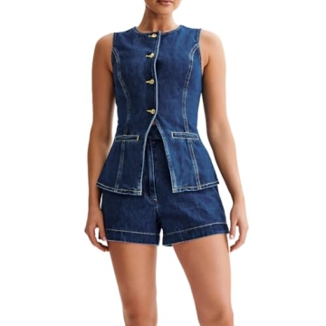 Stylish Women’s Denim Blazer Vest & Shorts Casual Set for Summer