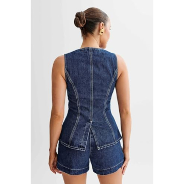 Chic Womens Denim Blazer Vest and Shorts Set