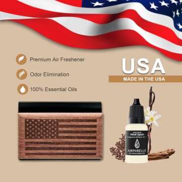 AirPurelle Car Air Freshener for Men – 60+ Days car scents Long Lasting – Wood Car Freshener with Ambervanilla Scent –Includes 8ML Refills & Magnetic Clip – 0.34 FL OZ, Made in USA