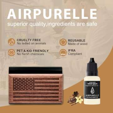 AirPurelle Car Air Freshener for Men – 60+ Days car scents Long Lasting – Wood Car Freshener with Ambervanilla Scent –Includes 8ML Refills & Magnetic Clip – 0.34 FL OZ, Made in USA