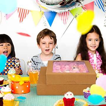 Tcoivs 20-Pack Pie Boxes 10" x 10" x 2.5", Bakery Boxes with Window, Auto-Popup Cookie Boxes for Pies, Cookies and Pastries (Brown)