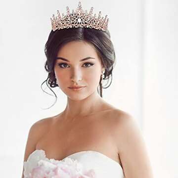 TOBATOBA Crystal Wedding Tiara for Women Rose Gold Crown Royal Queen Headband Metal Princess Bride Q...