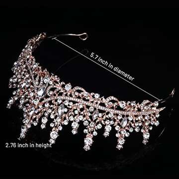TOBATOBA Crystal Wedding Tiara for Women Rose Gold Crown Royal Queen Headband Metal Princess Bride Quinceanera Headpieces Birthday Prom Pageant Halloween Costume Cosplay