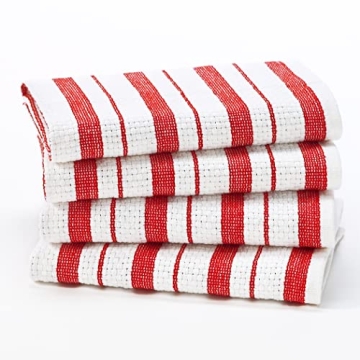 COTTON CRAFT Oversized Kitchen Towels - 4 Pack 100% Cotton Basketweave Tea Dish Towels - Absorbent R...