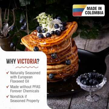 Victoria 12-Inch Cast Iron Comal Pizza Pan with a Long Handle and a Loop Handle, Preseasoned with Fl...