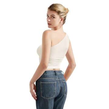 SUUKSESS Women Double Lined Going Out Trendy Crop Tops One Shoulder Ruched Casual Sleeveless Shirts (White,S)
