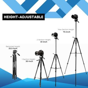 75" Heavy Duty Pan Head Tripod for Nikon DSLRs