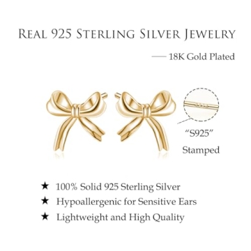 Reffeer 925 Sterling Silver Bow Stud Earrings