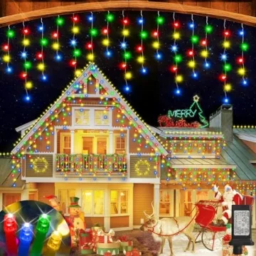 JREWDOIN 52FT 512LED Christmas Lights Outdoor Waterproof Curtain Lights with 8 Modes Timer Hanging F...