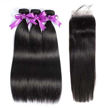 Quality Straight Brazilian Human Hair Bundles with Closure