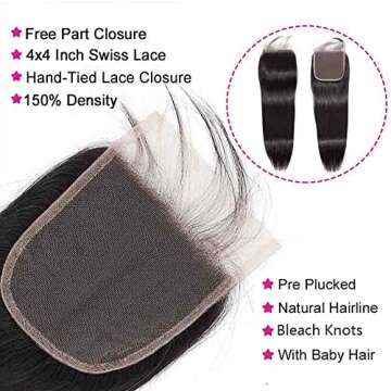 Quality Straight Brazilian Human Hair Bundles with Closure