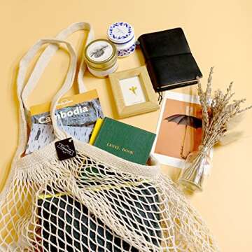 Tidawave Net Shopping Bag Cotton Market String Reusable Net Shopping Tote with Long Handles Washable Mesh Fruit Vegetable Pack of 2 (Natural + Macaron) by Tidawave