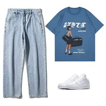 Aelfric Eden Mens Oversized Graphic Tee Summer Unisex Hipster Printed Casual Harajuku Top Tshirt A-Blue