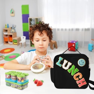 Insulated Lunch Bag With Adjustable Shoulder Strap, Nylon Preppy Lunch Box Large Insulated Lunch Bag...