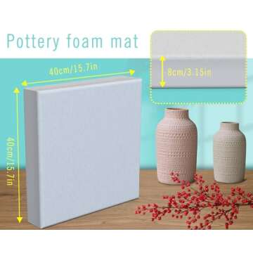 DAFENCHI Pottery Foam Pad for Form Pressing, 15.7" Square Pottery Foam Mat, Pottery Foam Table Runner, Large Sponge for Pottery Molds Pressing Painting Glazing, Pottery Tools