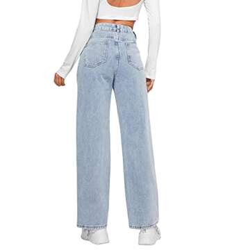 SweatyRocks Women's Casual Loose High Waist Solid Straight Wide Leg Jeans Light Wash S